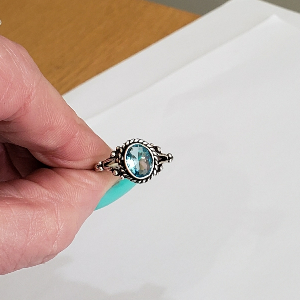 Blue topaz ring, 925 silver blue topaz ring, 925 blue topaz vintage ring - Picture 12 of 14